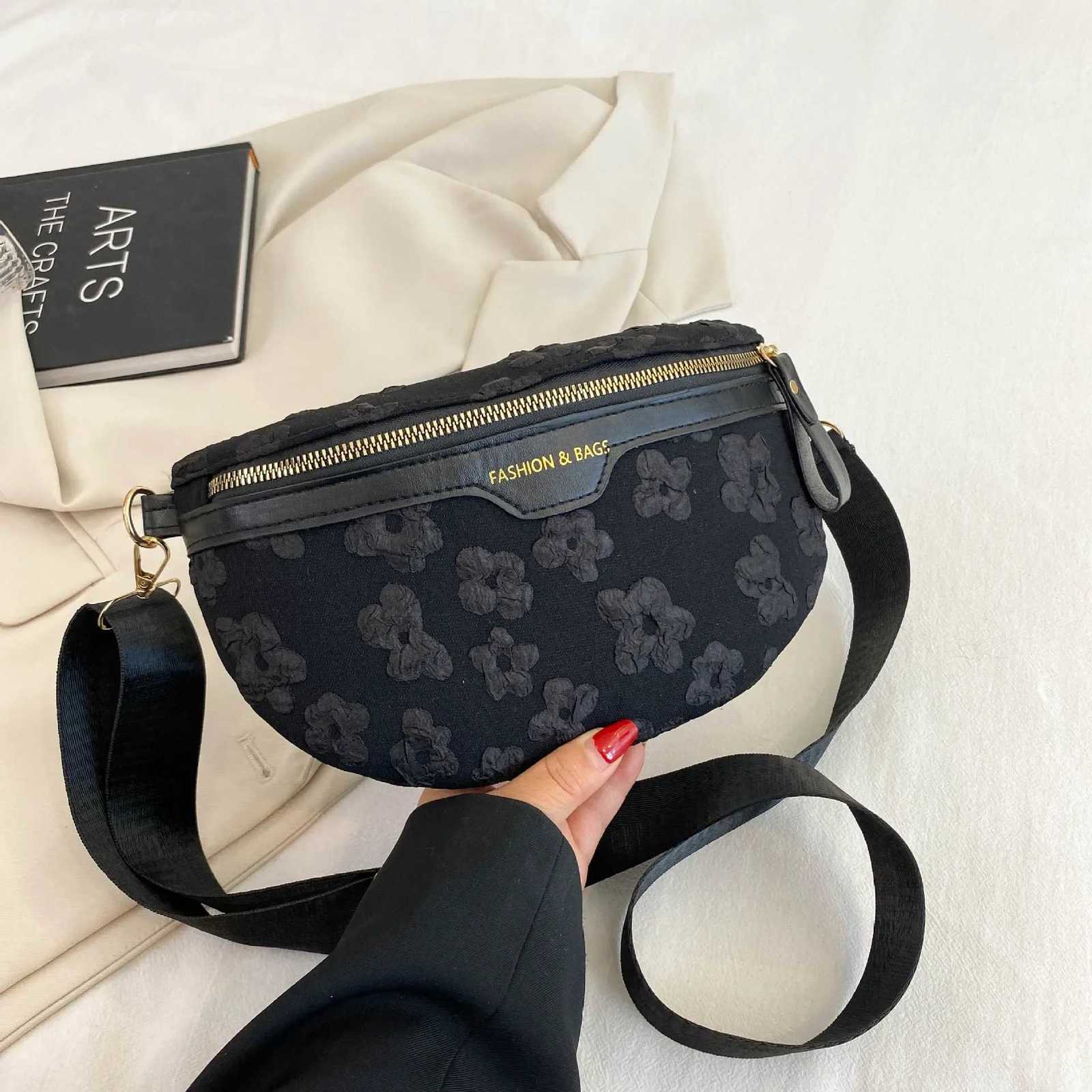 2024 Flower Soft Fabric Waist Bag Women Fan Embroidered Leisure Waist Bag Womens Wide Backband Shoulder Crossbody Chest Bag Z251021