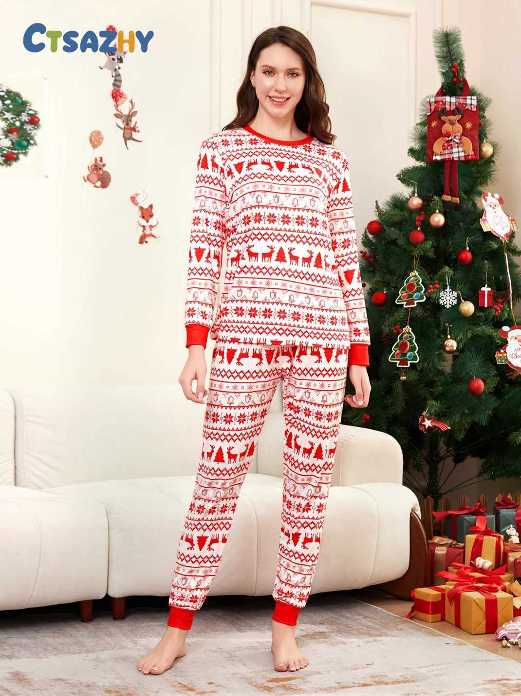 Christmas Family Matching Outfits Mom Dad Kids 2 Pieces Pajamas Set Baby Casual Loose Sleepwear Xmas Family Look Pyjamas L251021E8VB