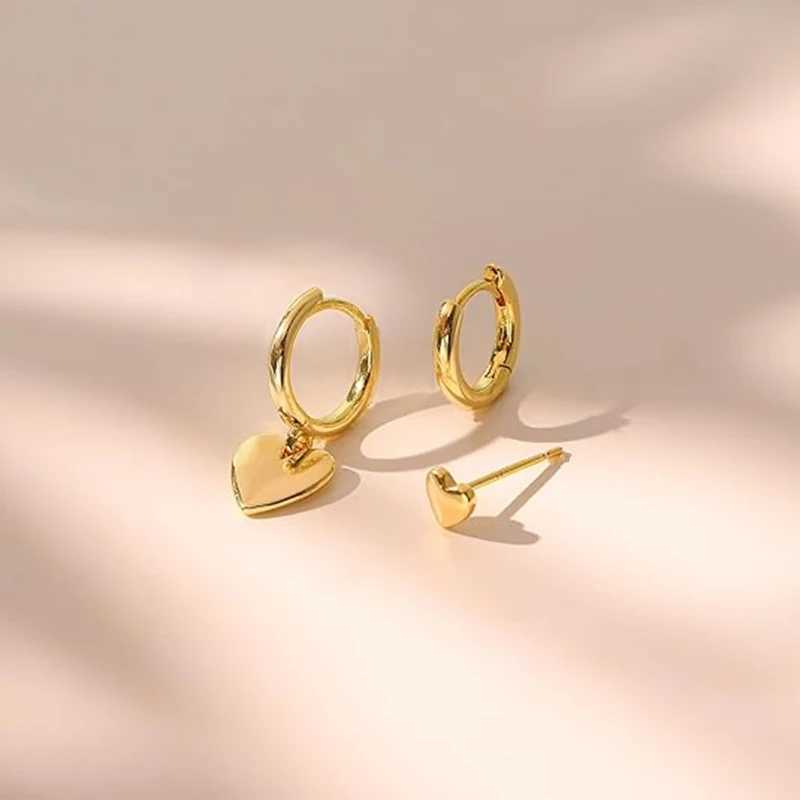 3 Pairs Gold Plated Stainless Steel Stud Earrings Set Heart Moon Star Small Hoop Earrings For Women J251021