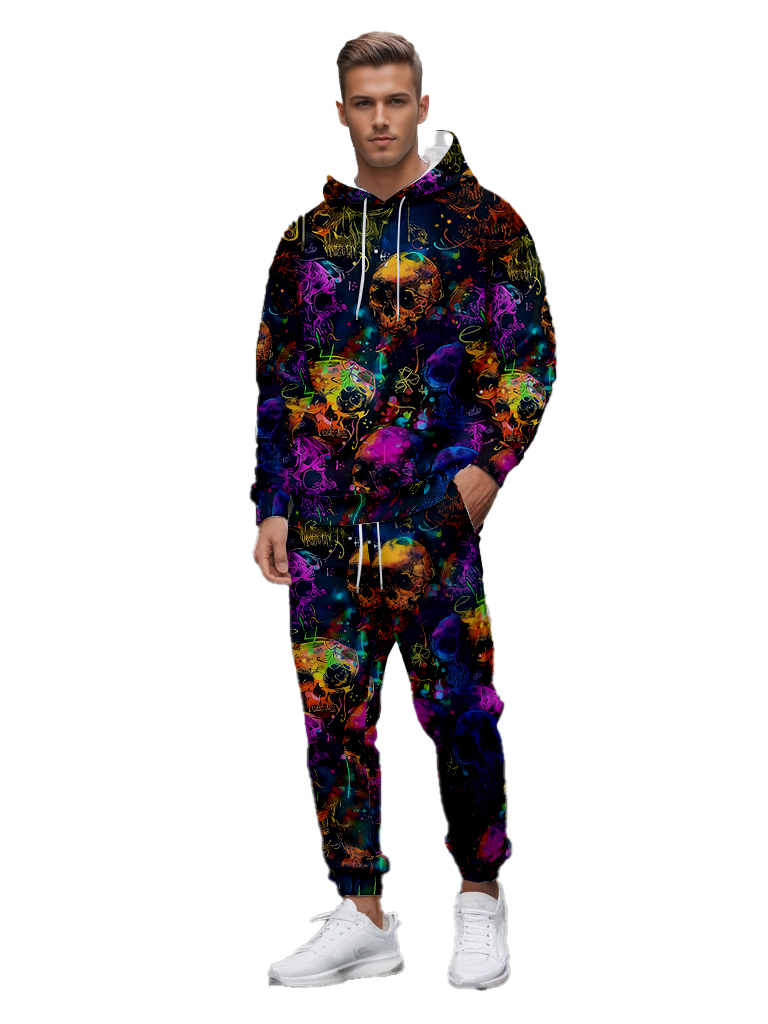 Men's Ankle-Length Knitted Hoodie Casual Outdoor Polyester Sweatshirt Gradient Color Print Adjustable Drawstring Long Sleeve - LMWY00178