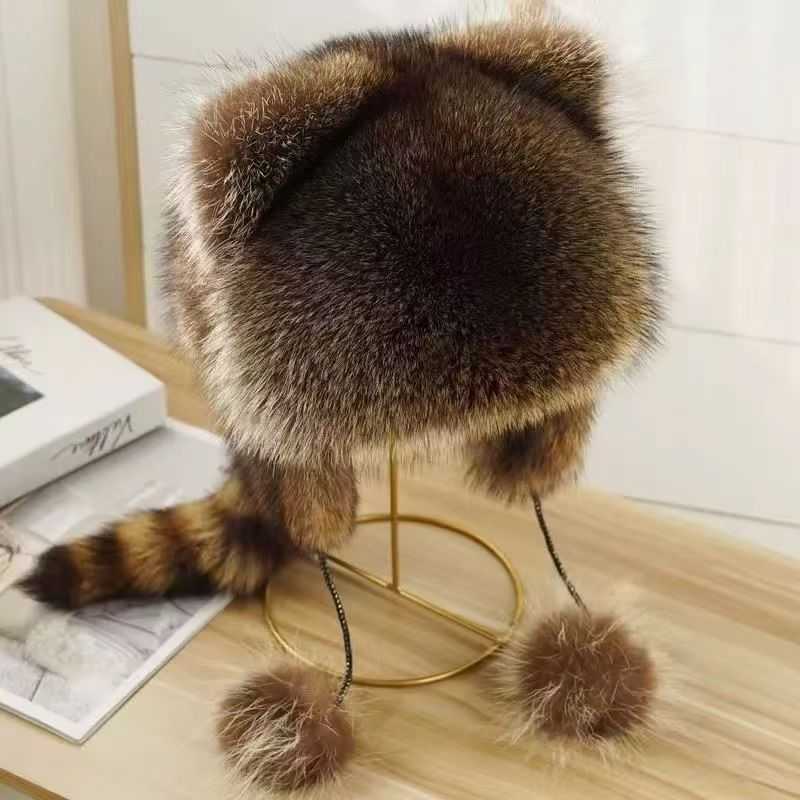 Winter Warm Cute Little Raccoon Hat Parentchild Hat Fashion Versatile Northeast Faux Fur Raccoon Fur Feng Hat H251020