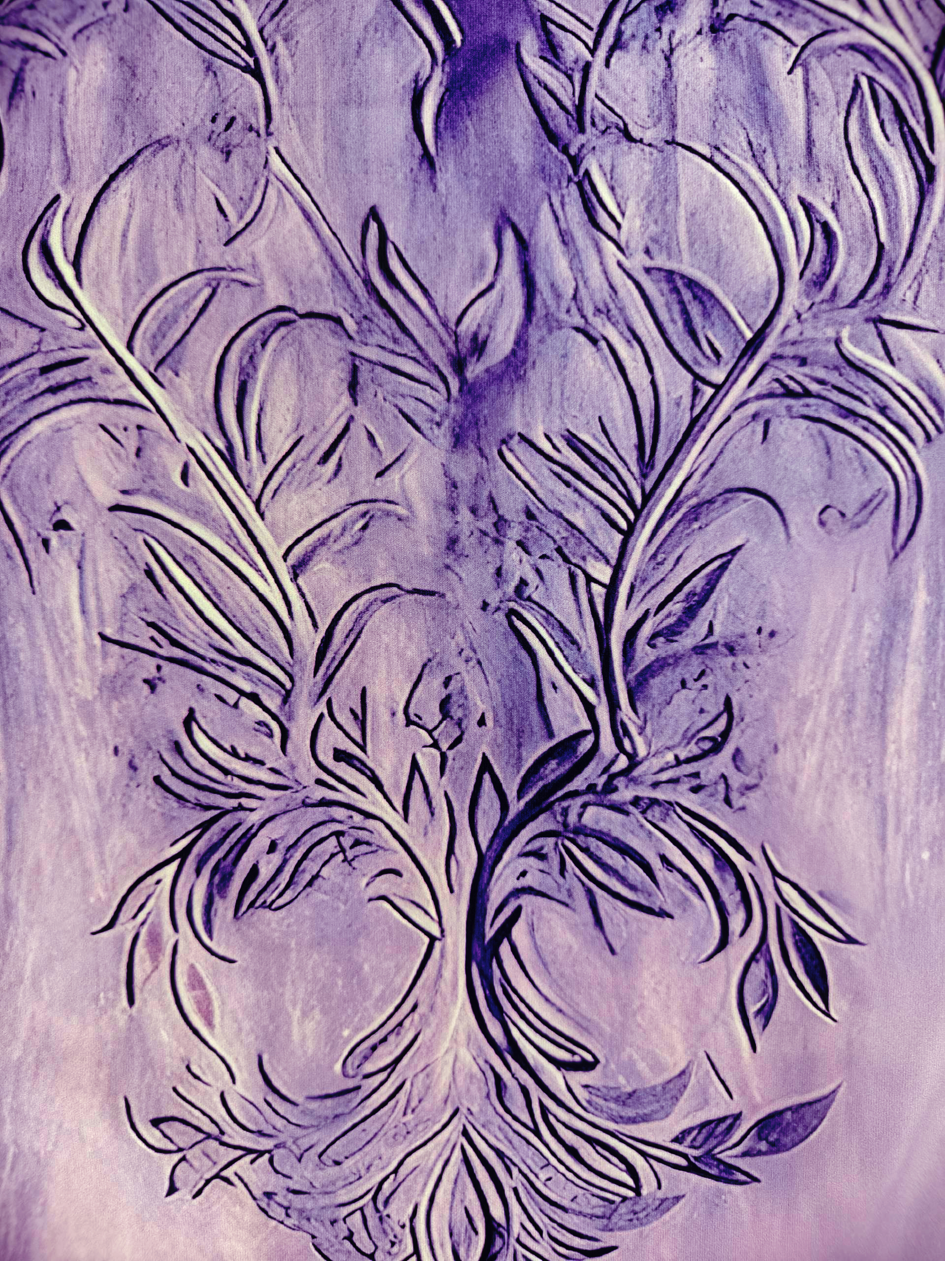 Women's Autumn & Winter Fashion Casual Small V-Neck Purple Plant Printed Long Sleeve Top, Milk Silk Semi-Circular Hem Blouse (S-XXL, Purple)-CF55