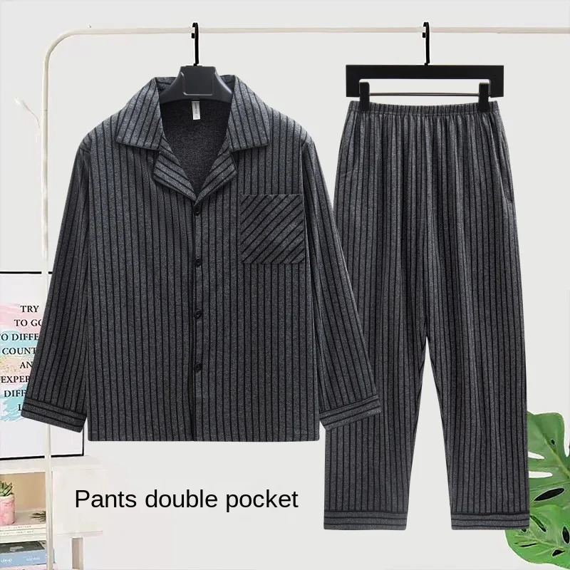 Vintage Fashion Plus Size Mens Sleepwear 2025 Autumn Winter Thick Warm Mens Pajamas Lapel Neck Cardigan TwoPiece Pajamas 251021