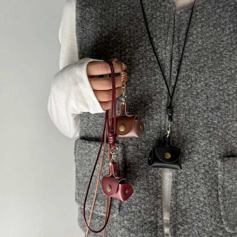 Mini and Compact Leather Hanging Neck Coin Purse Necklace Niche Design Headphone Bag Long Sweater Chain Accessory Women W251021