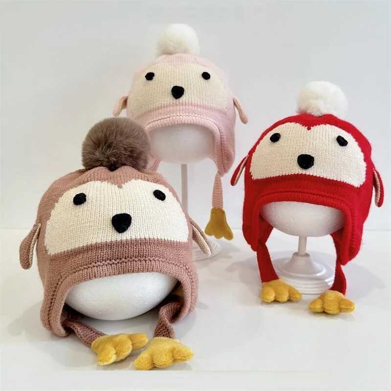 Kids Boys Girls Knitted Hats Cute Penguin Shape Elastic Beanies Warm Ear Protection Cap for Autumn Winter Toddlers Fascinators J251021