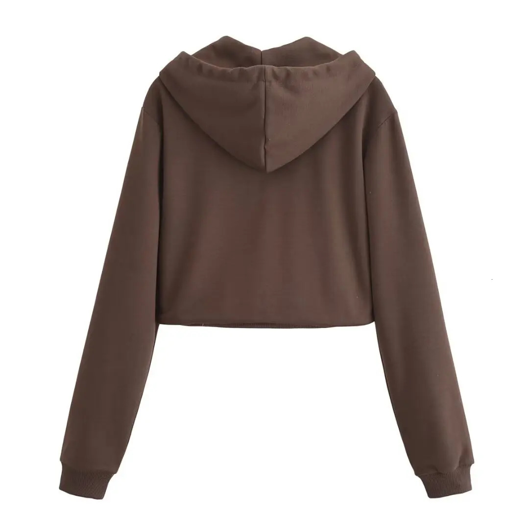 Womens Hooded Zip Up Cropped Jacket and Drawstring Flared Pants Set Cozy Stylish for Daily Sporty Looks 251021