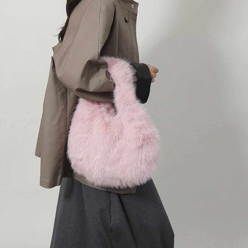 New Fashion Soft Plush Top Handle Bags Women Designer Wrist Knot Fluffy Faux Fur Lady Handbags Luxury Small Tote Female WalletXJ251021