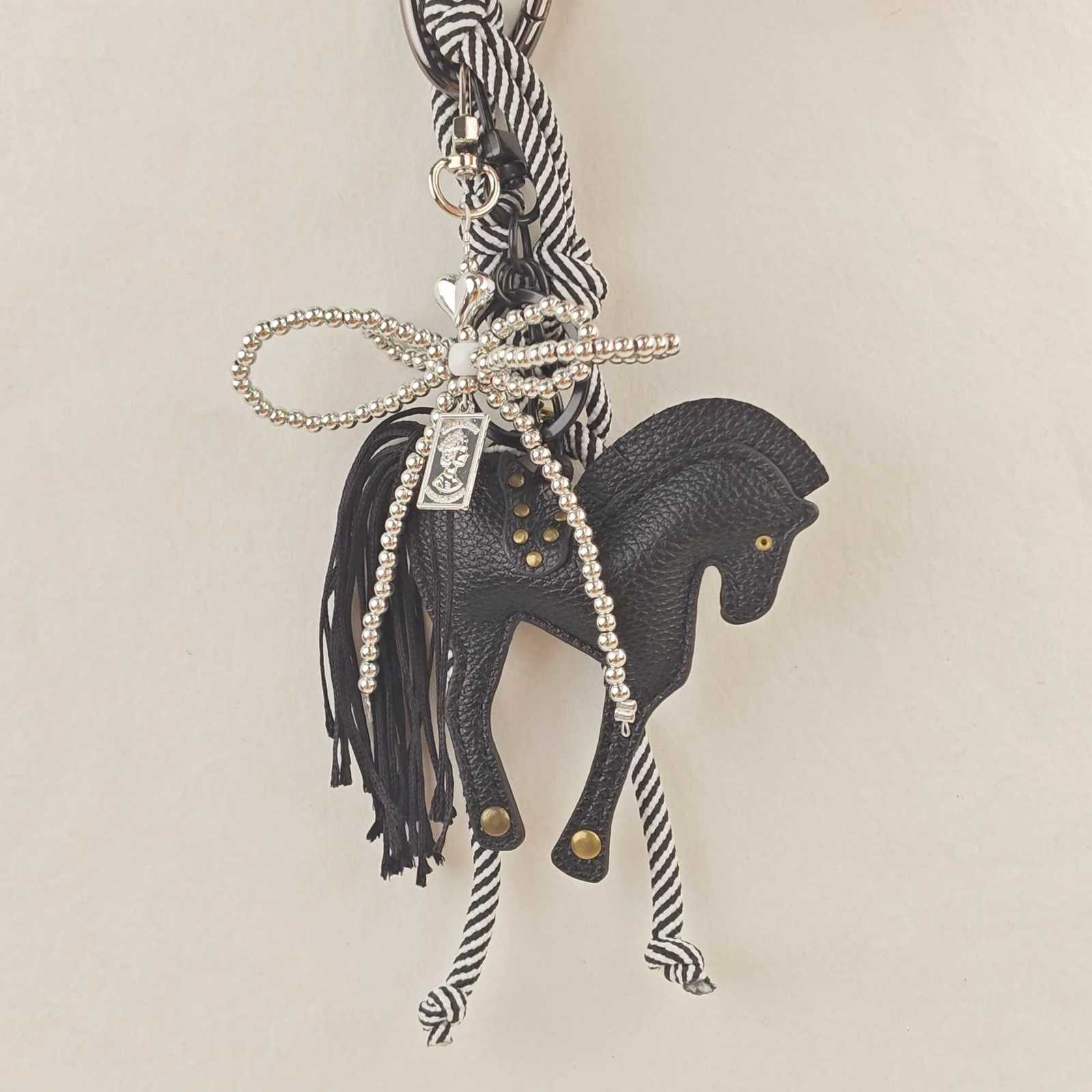 New in Leather Horse Bag Charm Rope Bow Accessories Luxury Keychains Pendant Creative Ornament Gift W251021
