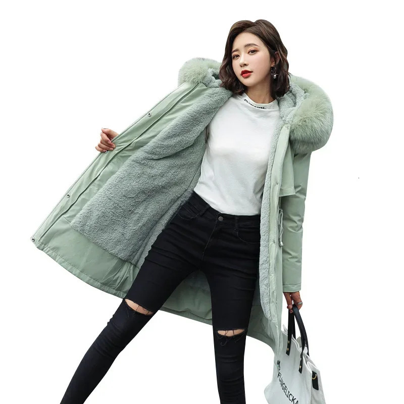 Winter Parka Women Jacket Clothes Long Coat Wool Liner Hooded Fur Collar Thick Warm Snow Wear Fashion 251021
