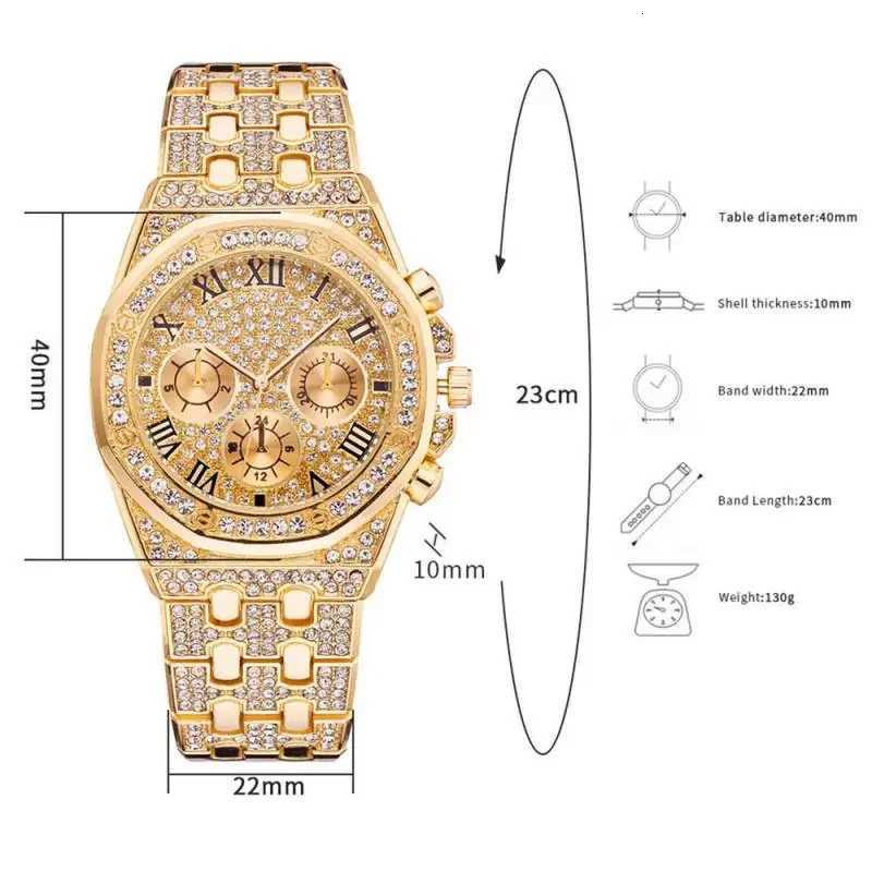 Mens Fashion Luxury Threeeye Full Diamond Roman Pattern Stainl Steel Diamond Multifunction Casual QuartzXJ251021