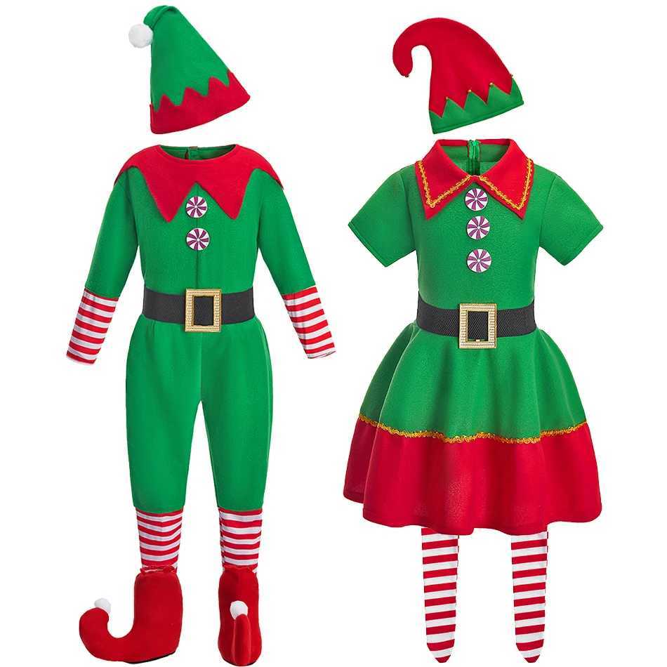 Christmas Family Matching Outfit Boy Girl Elf Xmas Costume Adult Green Red Party Tops Pants Hat Belt Outfit Cosplay Clothing Set L2510218MVP