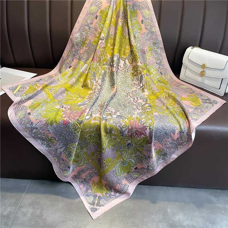 Luxury 90cm Twill Square Scarf For Wen Spring Print Hair Band Hijab Foard Sunsceen Neckerchi Shawl Wraps EcharpeW251021
