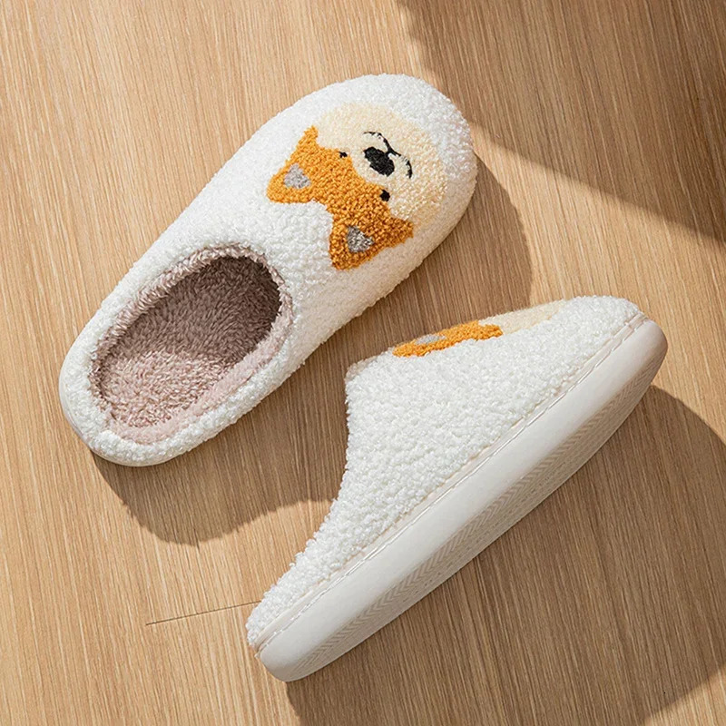 Cartoon Corgi Printed Home Slippers Women Winter Warm Soft Bottom NonSlip Plush Slippers Woman Indoor Flat Cotton Slides 251021
