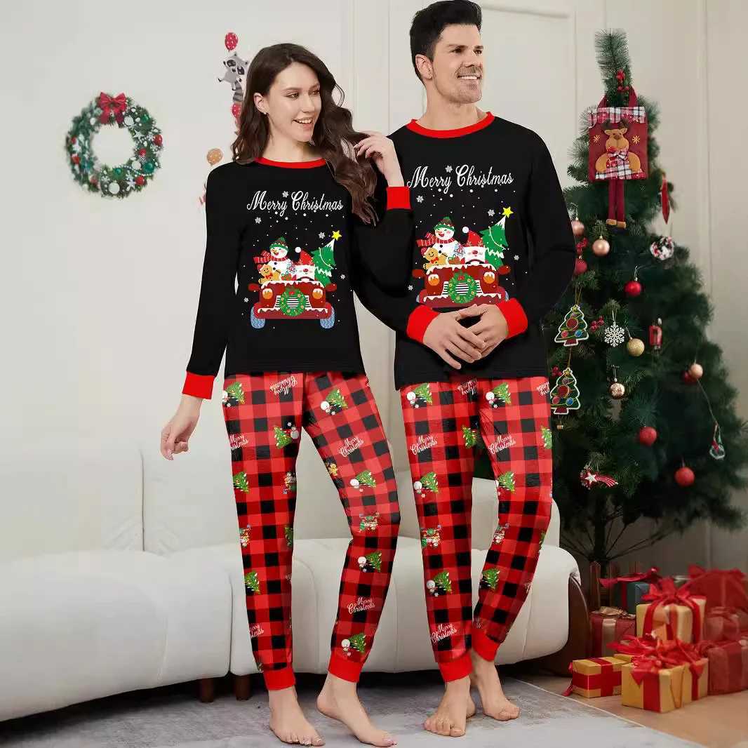 European and American style childrens clothing adult parentchild clothing car snowman Christmas tree print home wear pajamas L251021HPZY
