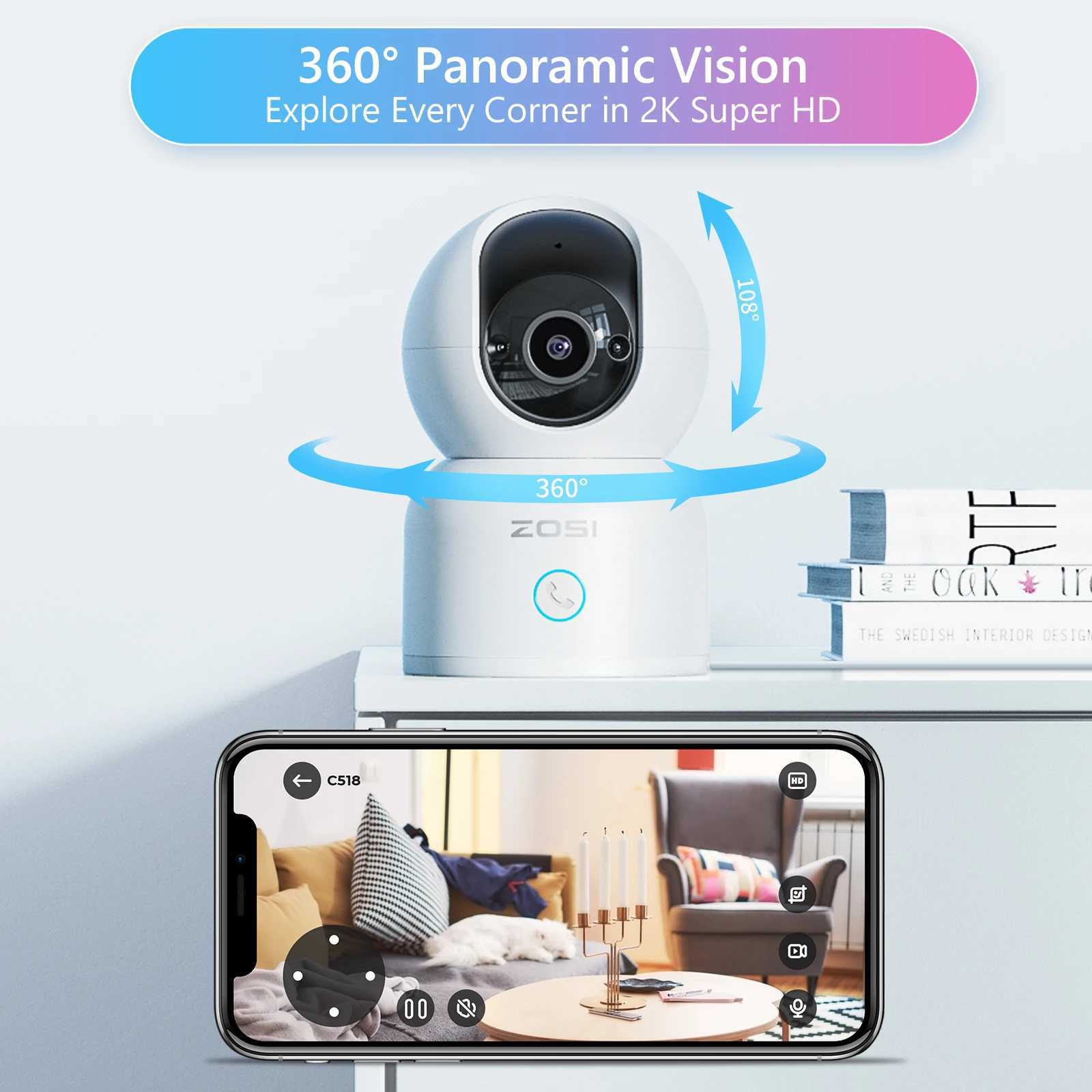 ZOSI 3MP Baby Monitor 24G5G 360 PanTilt Pet Smart Security IP Camera AI Human Tracking 2K HD WiFi Surveillance Cameras J251121