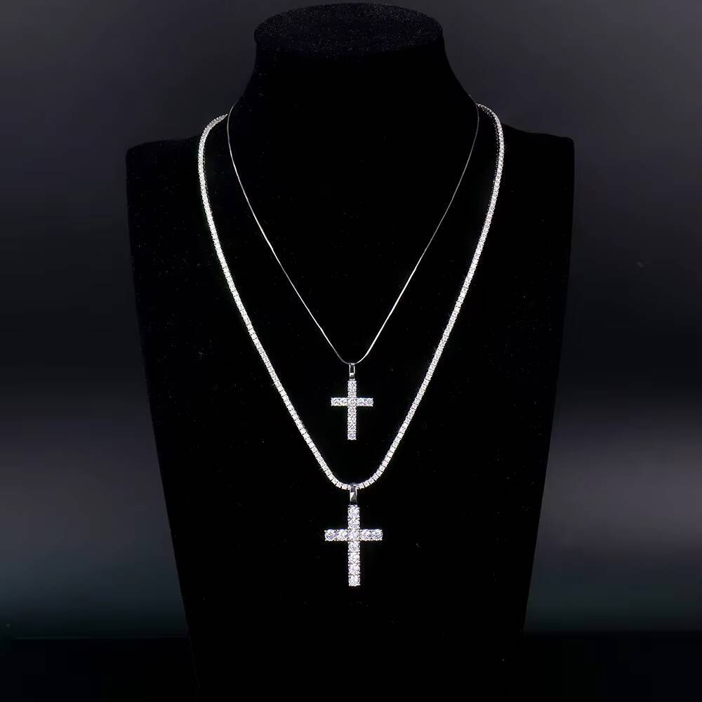 Custom 925 Sterling Silver Cross Pendant for Men Hip Hop Style Rhodium Plated Ice Moissanite Chain Fine Pendants Charms