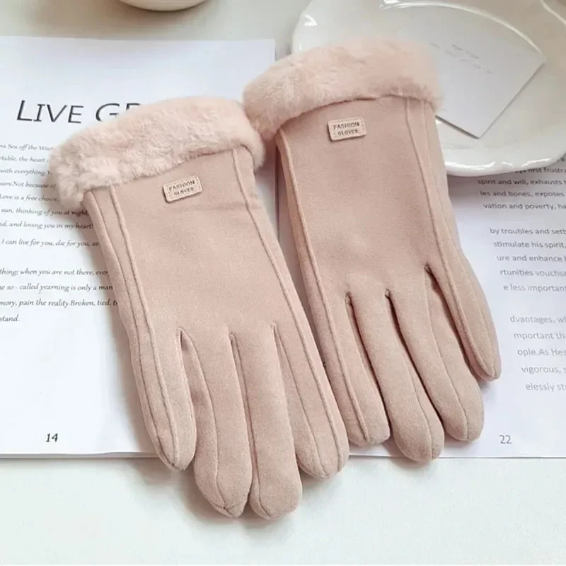 Women Winter Thick Plush Gloves Fashion Warm Suede Outdoor Guantes Lady Touchscreen Driving Gloves Sports Cycling Mittens 251020