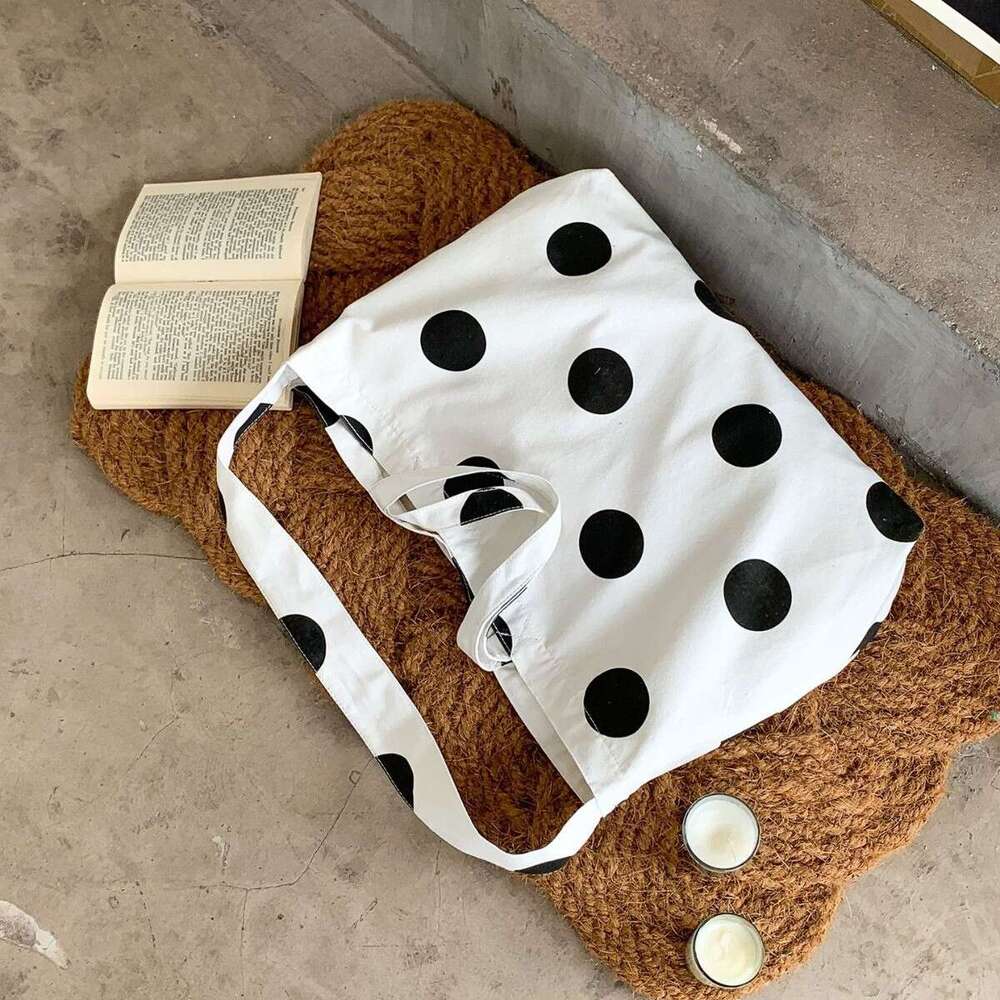Summer Women's Polka Dot Design Canvas Korean Style Lazy Trend Large Capacity Tote Bag For Women B5