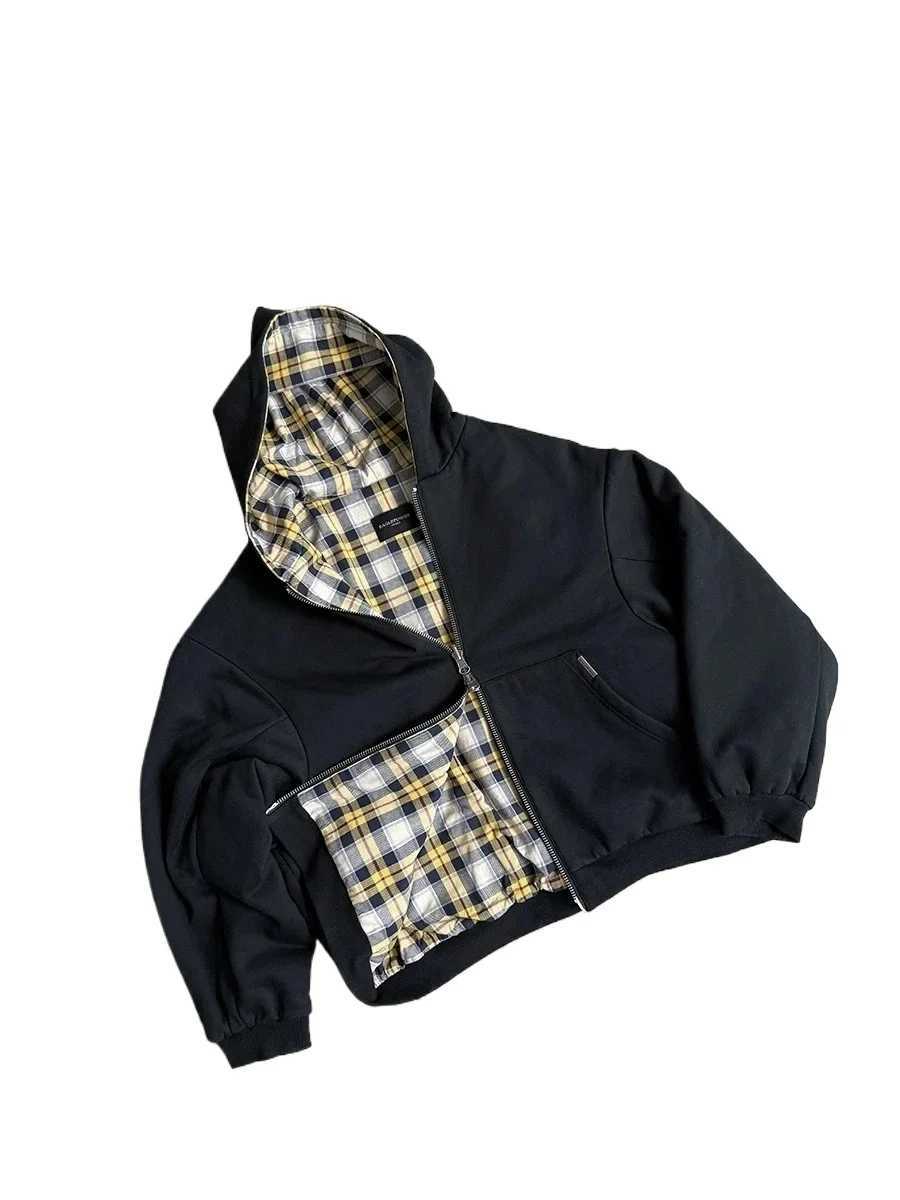 Korean Fashion Retro Plaid DoubleSided Black Minimalist Sweatshirt Mens Y2K New Harajuku HipHop Gothic Couple Street Wear W251021