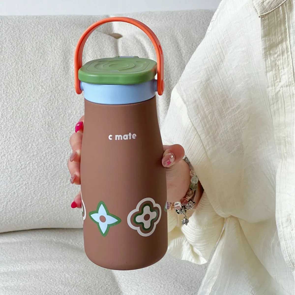 600ML Ceramic Inner Insualted Water Bottle Vaccum Thermos Bottle With Tea Infuser And Straw Portable Outdoor Thermal Y251021
