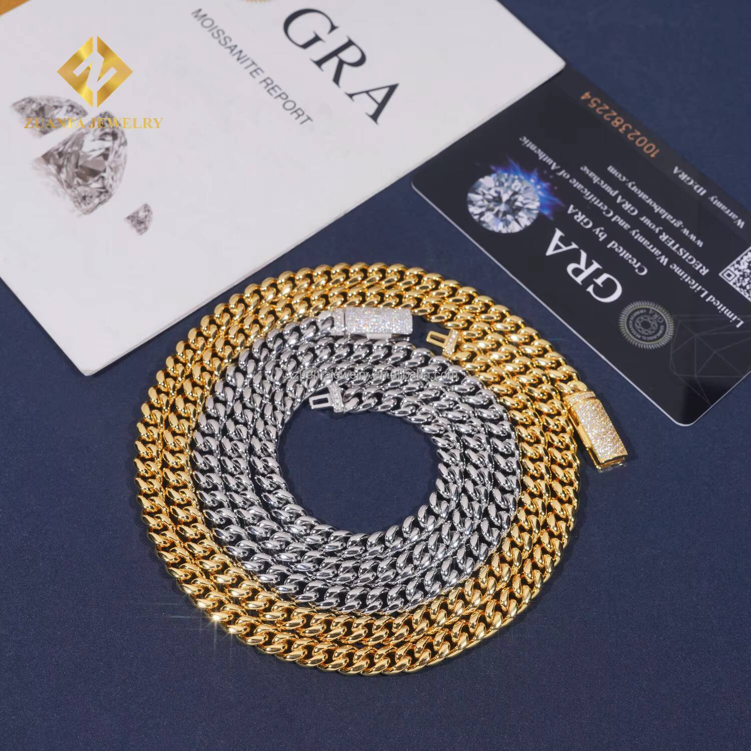 Stock 6mm 8mm Iced Out Man Hip Hop Jewelry 14k Gold Plated 316L Stainless Steel Moissanite Diamond Miami Plain Cuban Link Chain