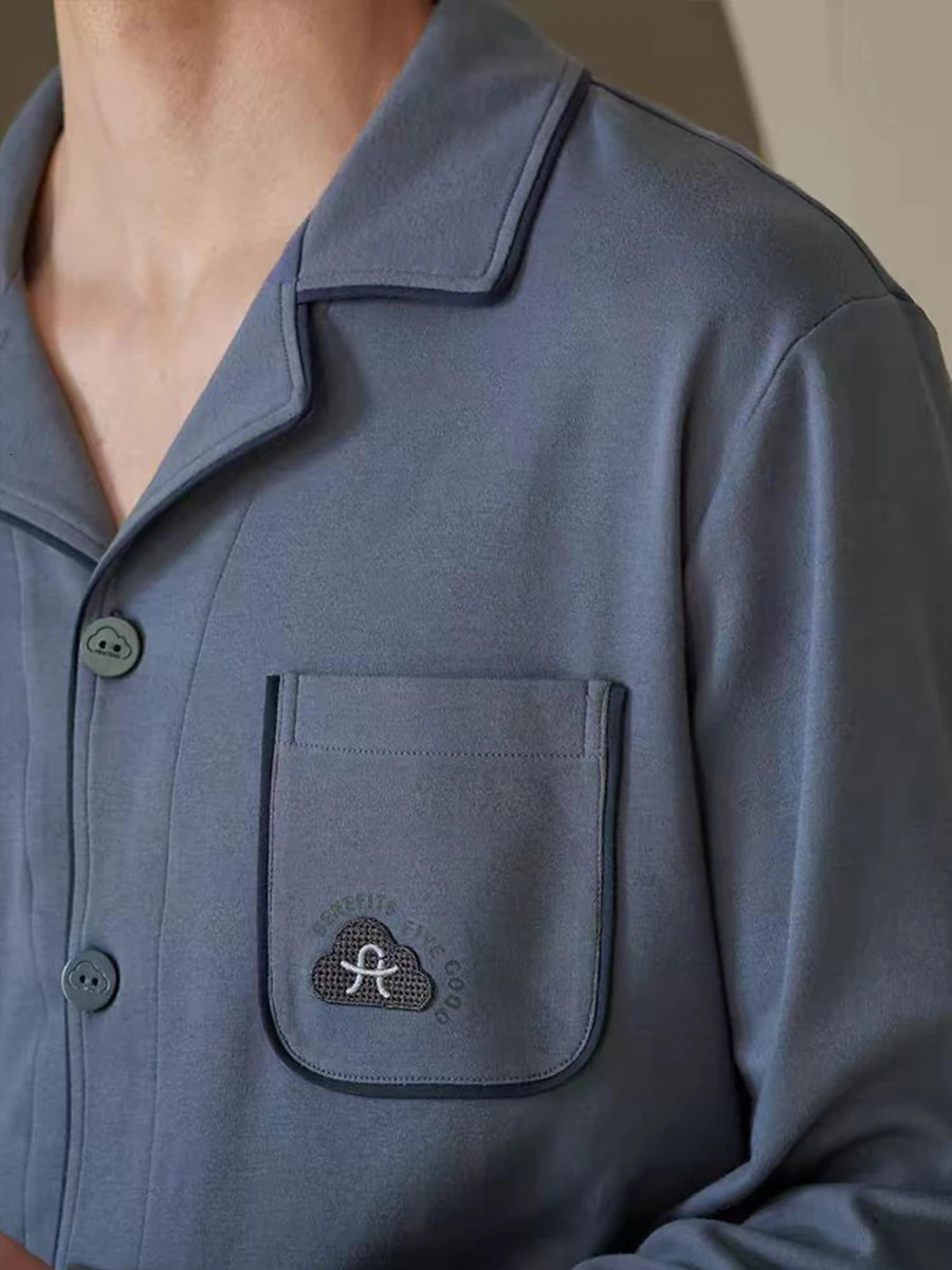 Pajamas Mens LongSleeved Spring and Autumn Mens Thin Youth Loose Home Clothes TwoPiece Suit 251021