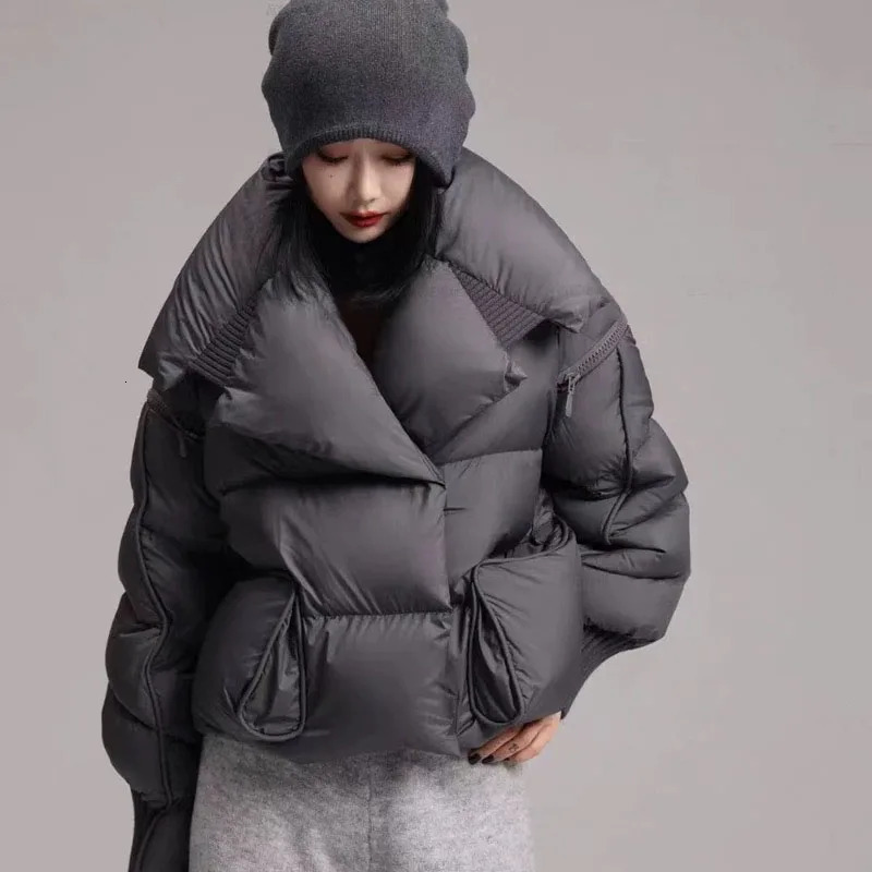 Overcoat Fashion Women Down Jacket Winter White Duck Down High Quality Knitted Patchwork Lapel Women Down Jacket H132 251017