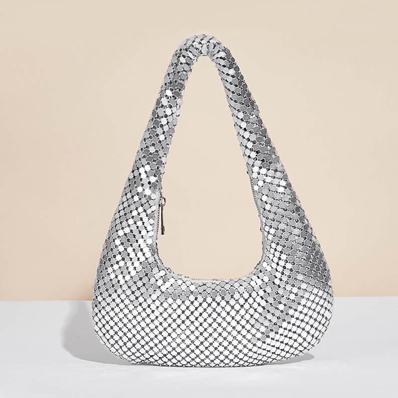 Cross border new women's armpit bag, gold aluminum foil dinner bag, diamond studded handbag, socialite's dazzling handbag, armpit bag