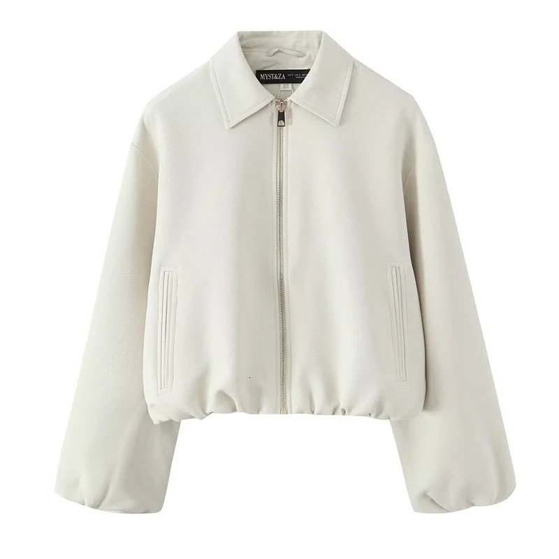 Womens Jacket Fall Solid Color Long Sleeve Zipper Puffy Loose Casual Fashion Simple Versatile Personl 251021