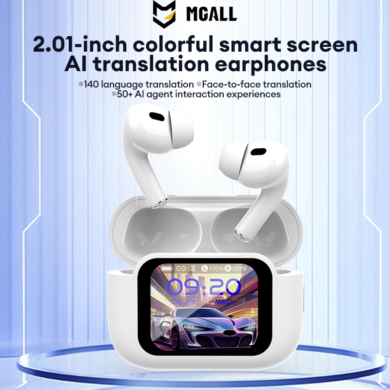 MGALL Wireless BT6.0 Earphones MG-Y49 AI Translation Headphones Colorful LCD Smart Touch Screen Hi-Fi Sound Music Earbuds IPX5 Waterproof Sport Headse