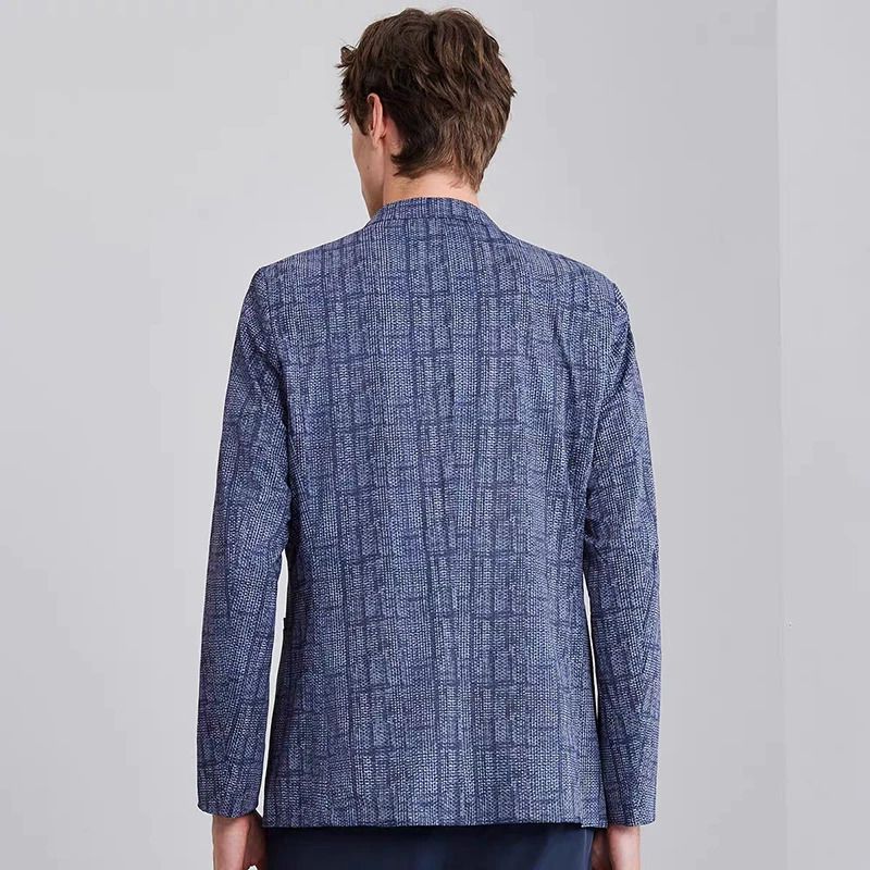 HighEnd Lightweight Knitted Me QuiDry Casual Mens Summer Thin Suit Jaet Busin Gentleman Sle round Hemline Long 251021