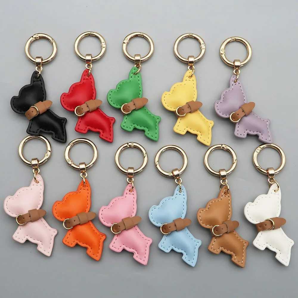 Lovely French Bulldog Keychain Animal Dog Cartoon PU Leather Dog Hanger Cute Puppy Fashion Bulldog Bag Pendant Women W251021