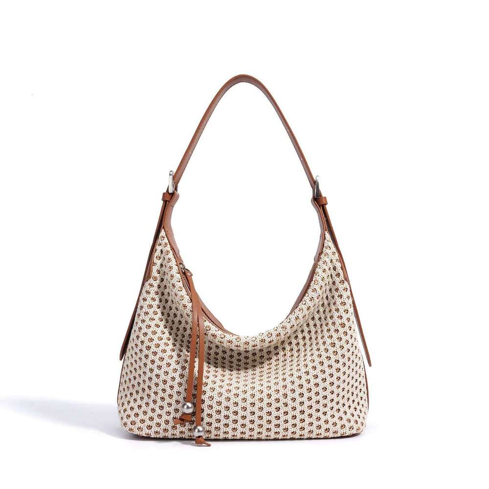 French Straw Woven Summer New Leather Shoulder Strap Dumpling Fashionable Women's One-Shoulder Crossbody Bag 251021