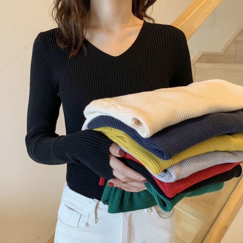 Women's Sweaters On Sale Winter Spring Women Casual Long Sleeve Knit V Neck Pullover Sweater Femme Basic Pull JerseyTops Fashion Blouses Clothes 