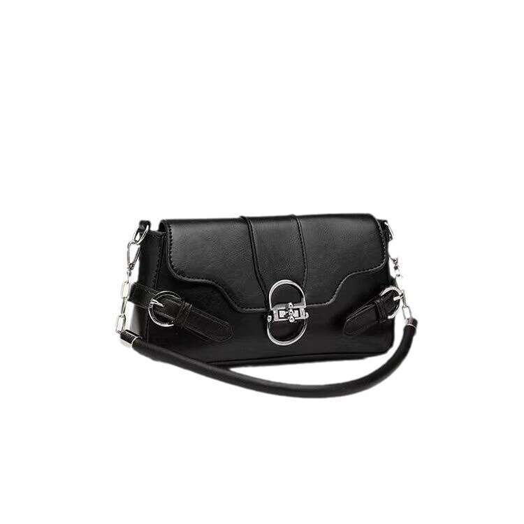 French Style Single Shoulder 2025 Black New Niche Texture Baguette Underarm Versatile Crossbody Bag