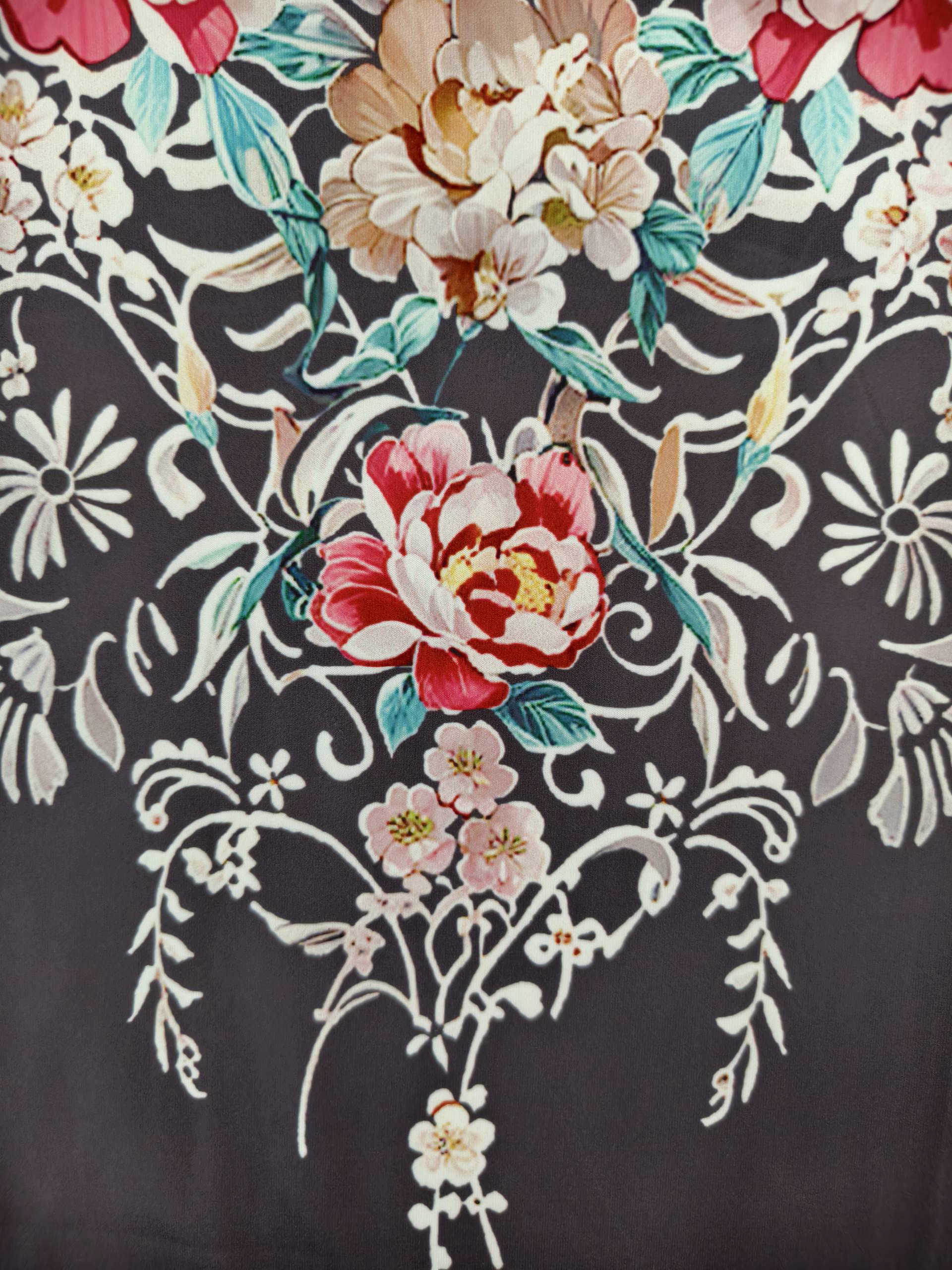 Women's Autumn & Winter New Ethnic Style Floral Printed Fashion Long Sleeve Top, Milk Silk Casual Versatile T-Shirt (S-XXL, Black)-CF52893