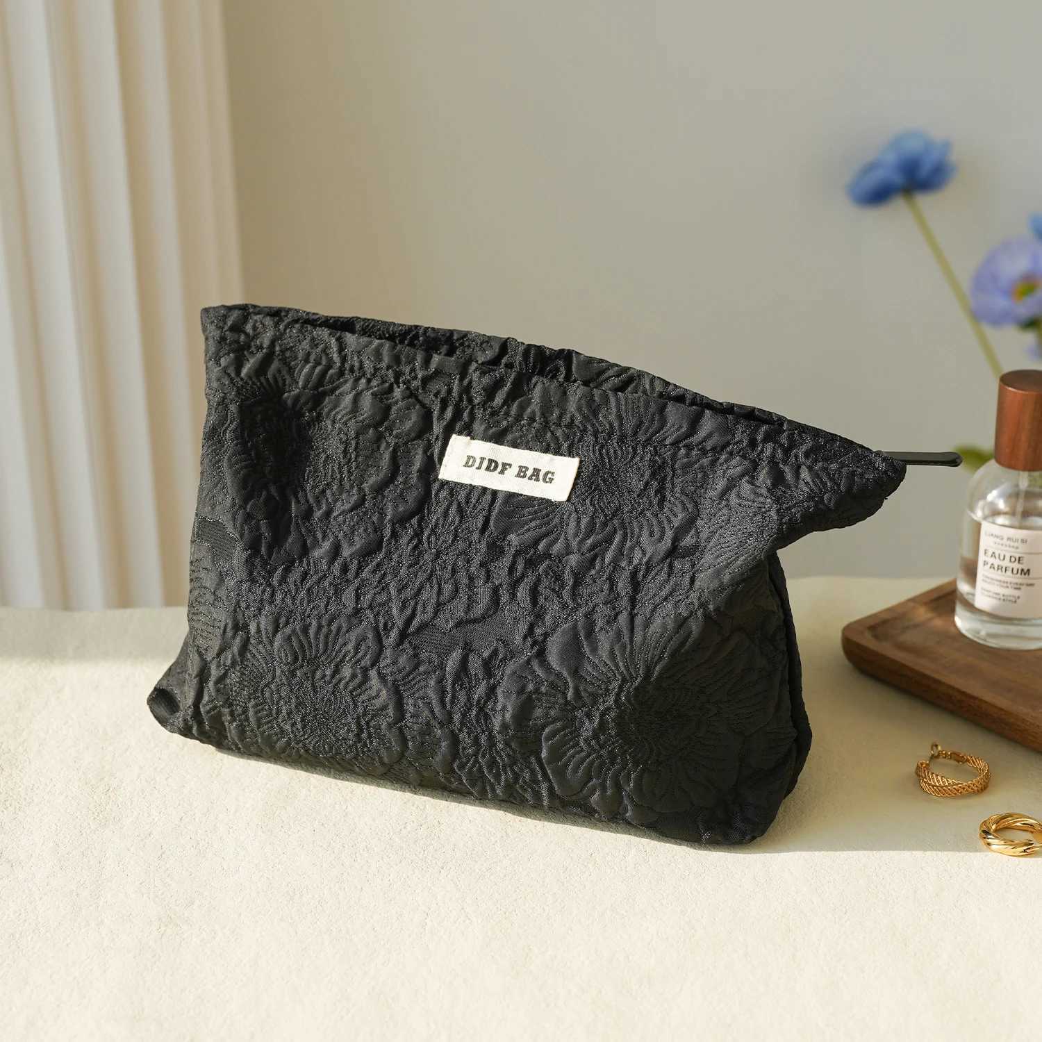 Rose embossed womens cosmetic bag large capacity cosmetics storage bag portable coin purse toiletry bag travel liner bagW251021