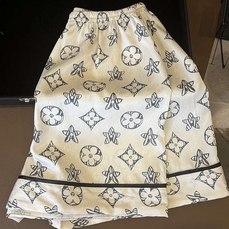 2025 New Ice Silk Couple Pajamas Short Sleeve Shorts Turn-Down Collar Cardigan Simple Plus Size Printed Homewear Wearable Outside