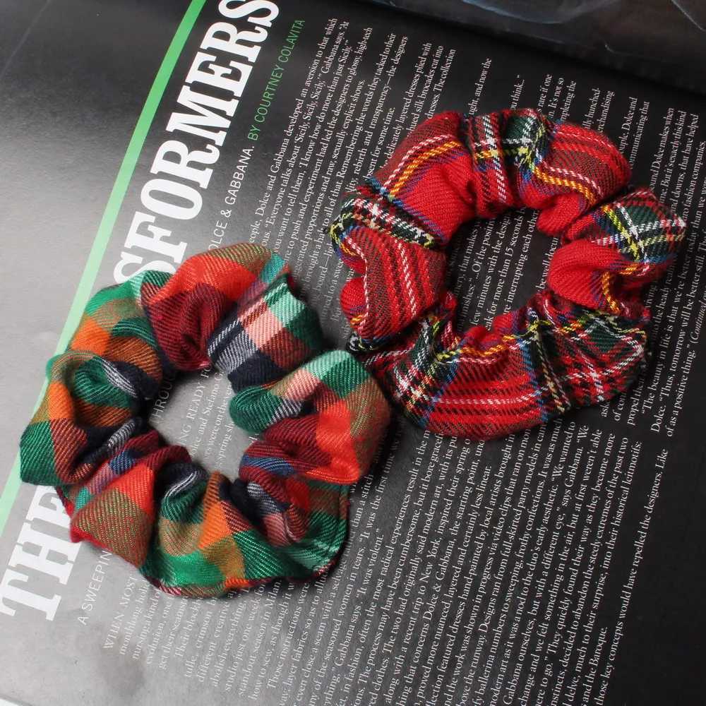 2pcs Plaid Scrunchies Set Autumn and Winter Women Hair Elastic Hair Bands Girls Hair Ties Ponytail Holders Hair AccessoriesW254021
