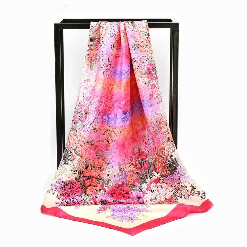 New Silk Square Scarf Women Designer Floral Print Satin Scarves for Lady Foulard Bandana Scarfs Female Neckerchief 90cm Hijab W251021