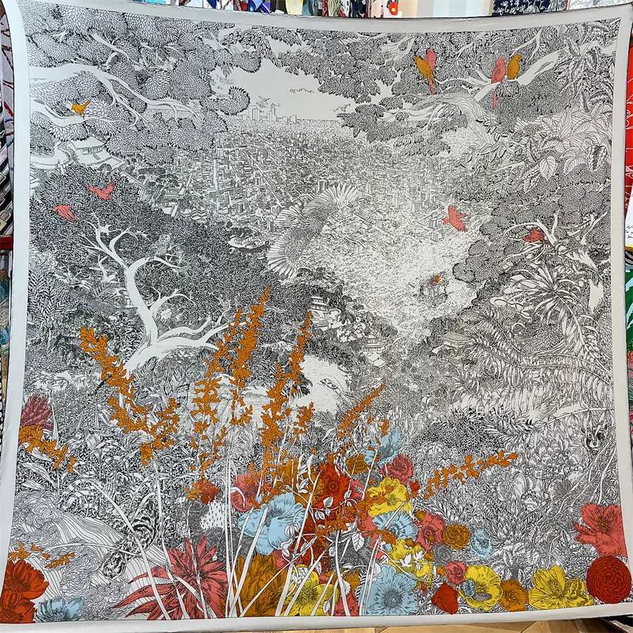 135CM Tropical Rain Forest Cashmere Silk Scarf Designer Luxury Pashmina Shawls for Wen Square Hand Rold Edges Sto BlanketW251021