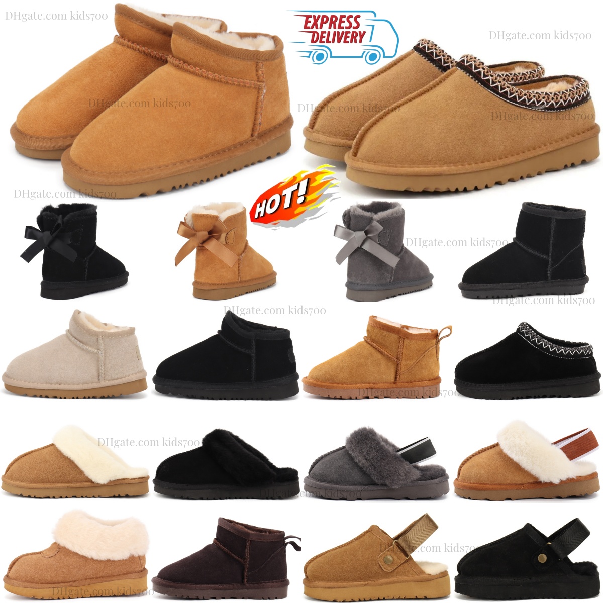 Kids Snow Boots Tasman Toddlers Australian Bow Bailey Winter Warm Slippers Ultra Mini Classic Boys Girls Black Designer Youth Short Children Shoes Fur Chestnut Grey