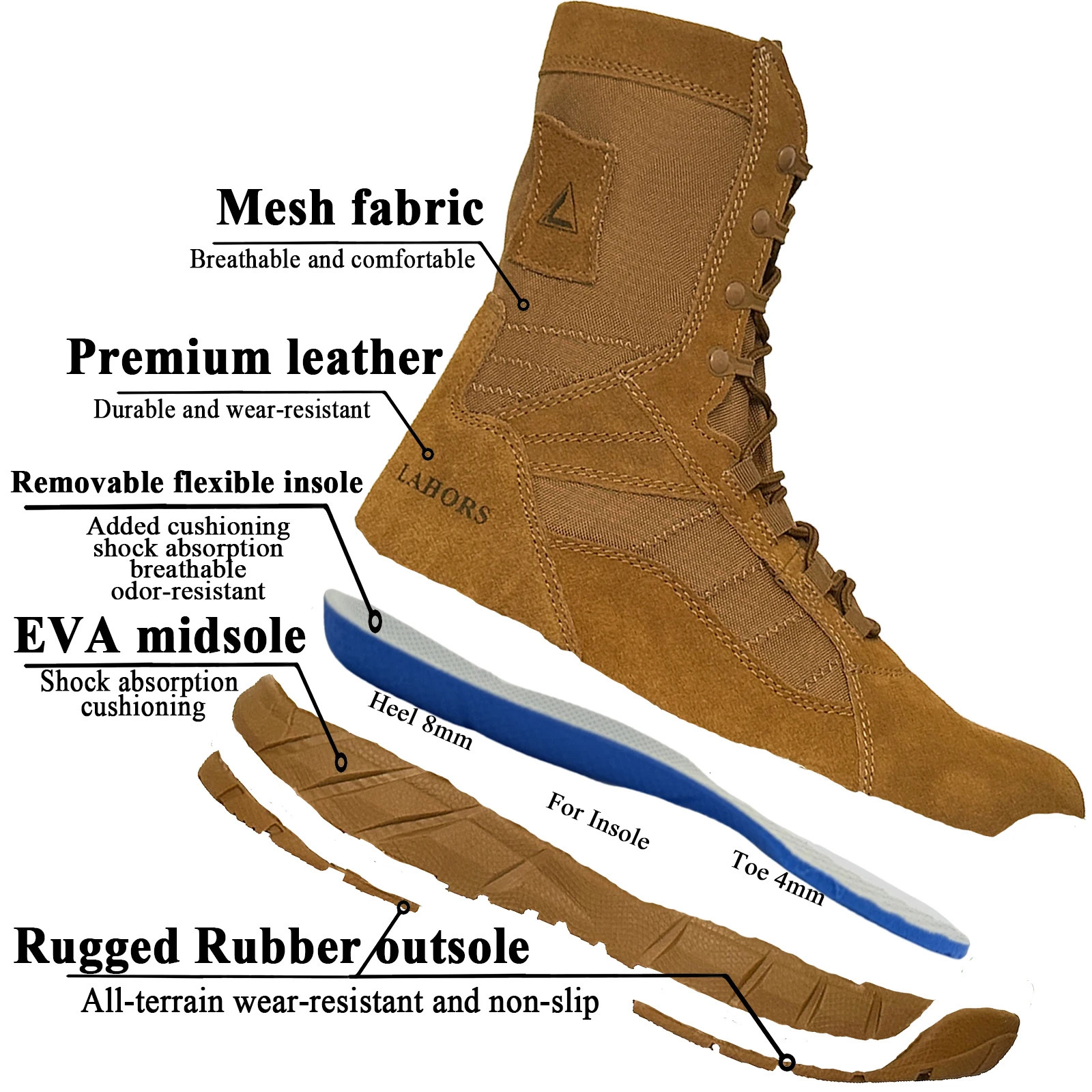 LAHORS Leather Lightweight Man Tactical Boots Combat Boots AntiCollision Lace Up Waterproof Outdoor Hiking Breathable Shoe251020