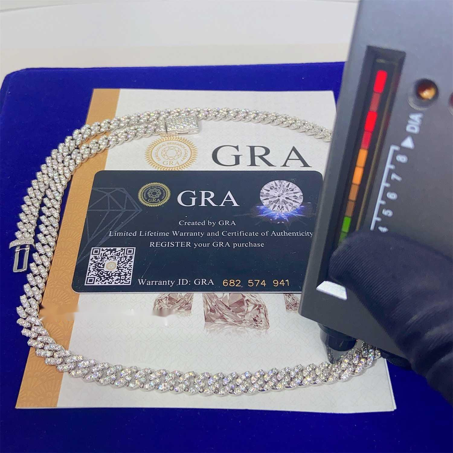 Pass Diamond Tester Gra Certificates 6mm 8mm Width One Row 925 Sterling Silver Vvs Moissanite Cuban Link Chain Necklace