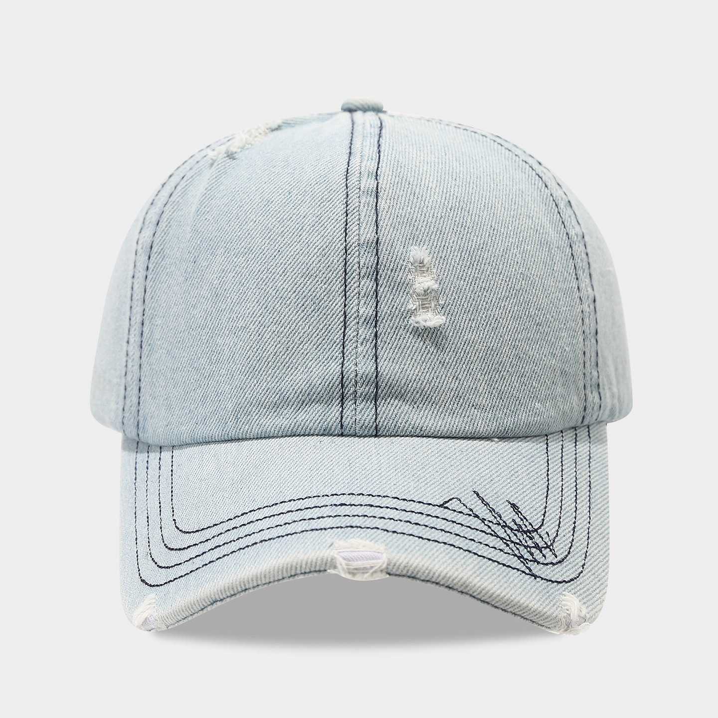 Denim Duckbill Cap for Women Covering New Fashion Distressed Washed Baseball Cap Allseason Sun Hat H251020