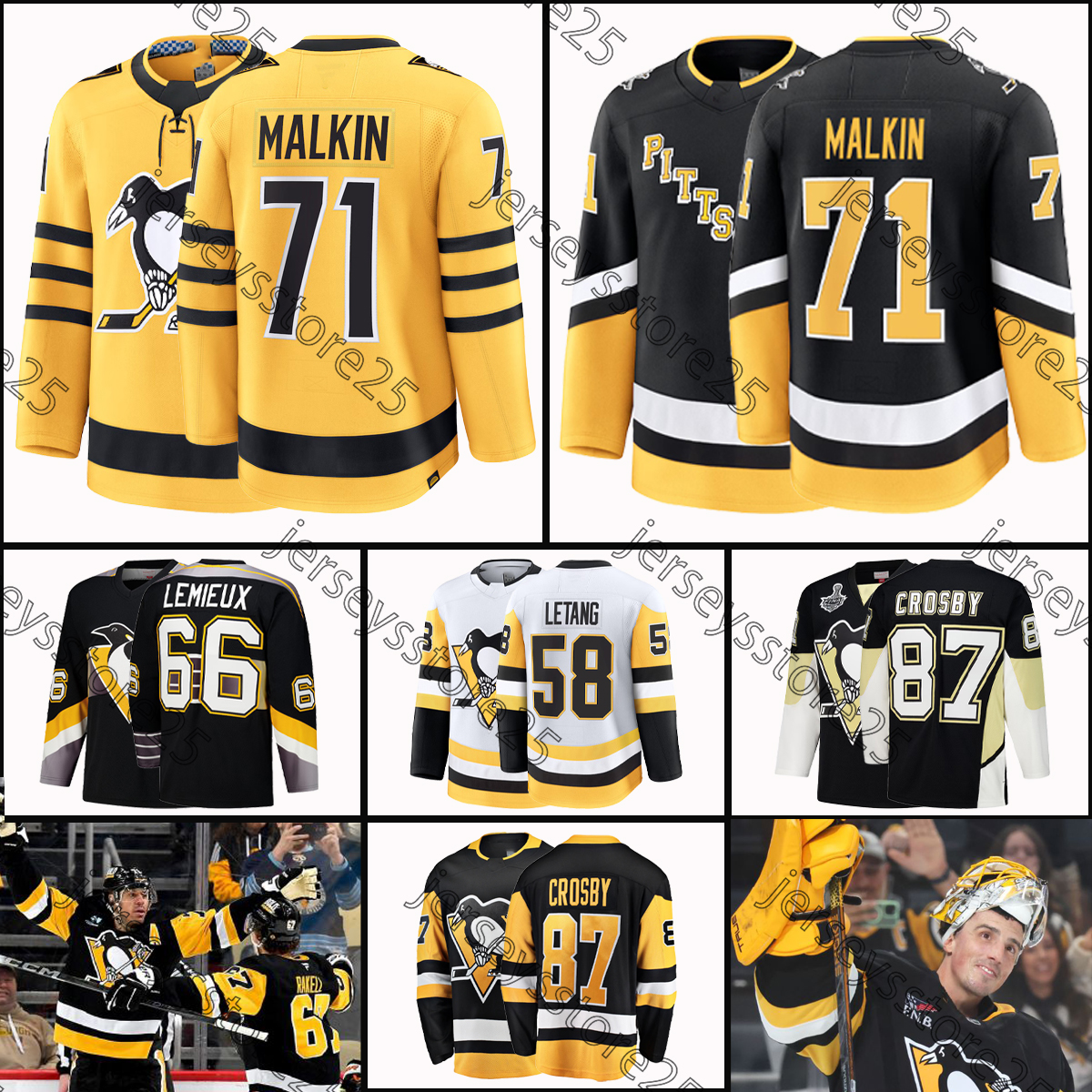 Men's 87 Sidney Crosby hockey jersey penguins jersey Kris Letang Erik Karlsson Evgeni Malkin Bryan Rust Tristan Jarry Hayes Lemieux Rickard Rakell Johnsson jersey