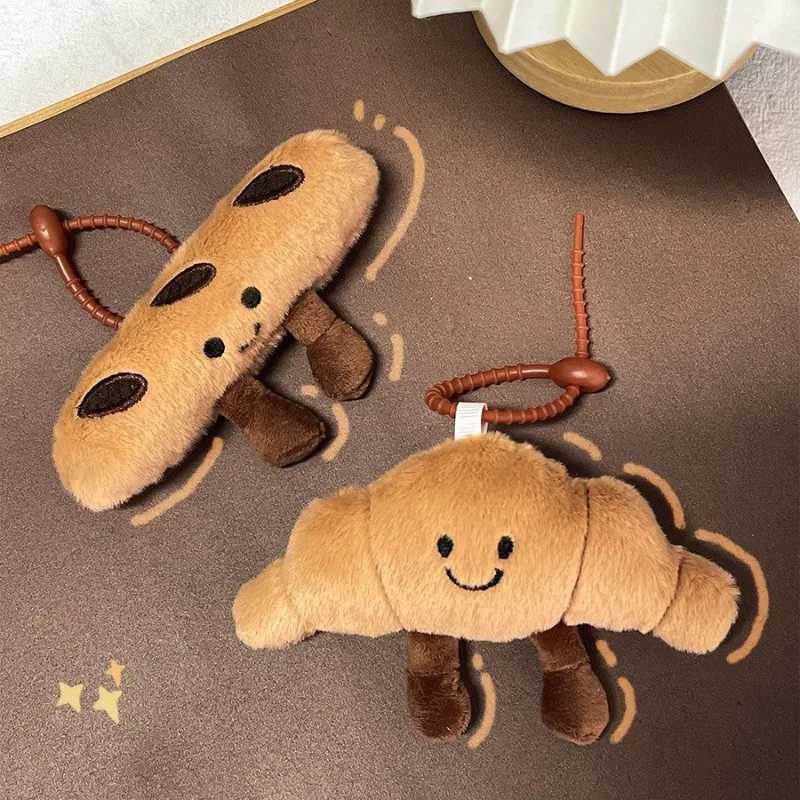 Cute Food Plush Keychain Hanging Accessories Croissant Baguette Pretzel Bread Collection Decorative Anime Keychain Gift for Kids W251021