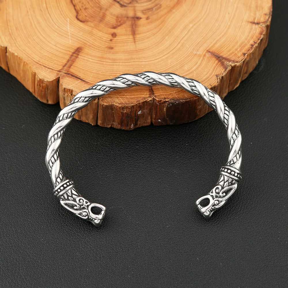Vikings Stainless Steel Double Dragon Bracelet For Men Women Punk Fashion Wristband Cuff Bangles Classic Vintage Animal Jewelry J251021