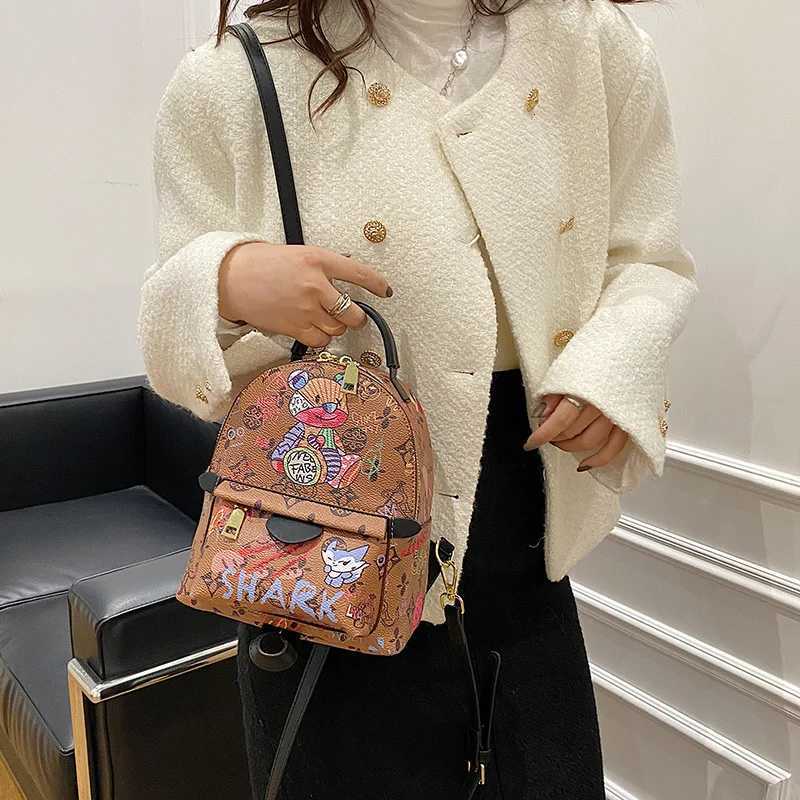 new trendy summer foreign style small backpack graffiti bear backpack small backpack womens bag tide Backpacks womanW251020
