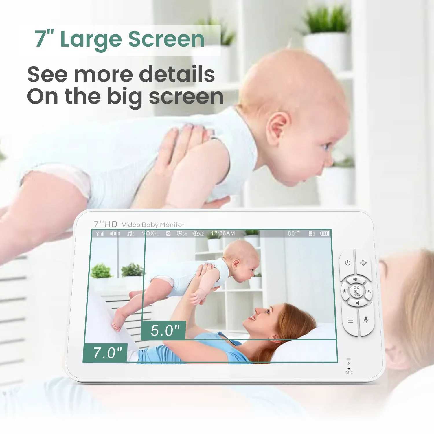 70 Inch Video Baby Monitor with 2pcs Cameras HD Split Screen Pan Tilt 4X Zoom 2 Way Audio 4000mAh Battery IR Babysitter SM70 J251121